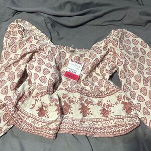 T.J.Maxx Blush Pink Boho Floral Peplum Blouse